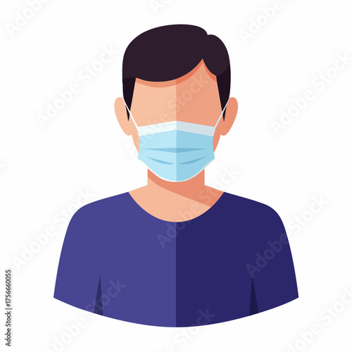 Flat Illustration Man Wearing Face Mask Health Safety Protection Portrait