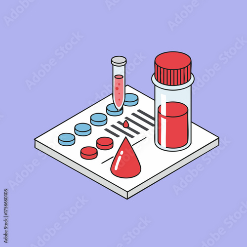 Isometric Style Detailed Blood Test Medical Equipment Lab Science Illustration