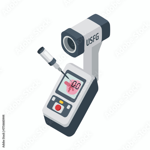 Isometric Detailed Medical Instrument Diagnostic Ultrasound Scanner Equipment Illustration