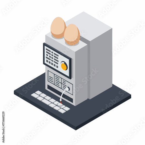 Isometric Flat Style Egg Incubator Machine with Digital Display Device