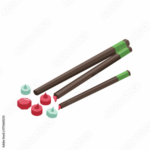 Flat Lay Isolated Candles and Incense Sticks Still Life Illustration
