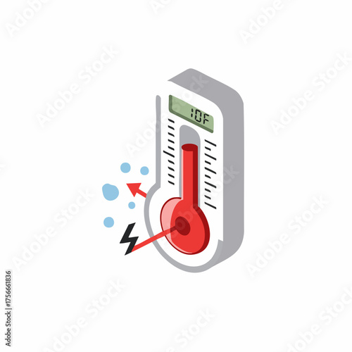 Isometric Flat Temperature Gauge Illustration Temperature Fluctuations and Lightning Strike