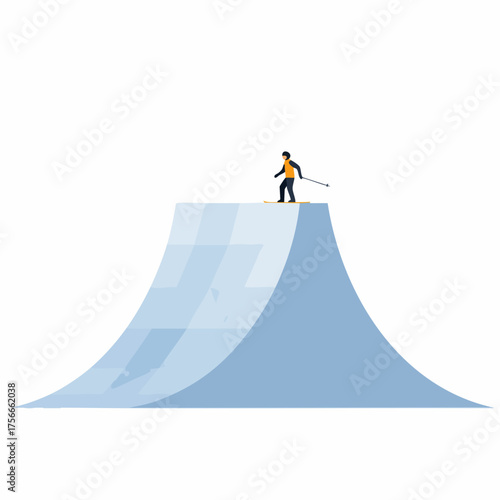 Flat Style Simple Illustration of Snowboarder Jumping on Ramp in Winter Sport