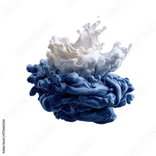 Swirling Blue and White Ink in Water Creating Abstract Patterns and Waves