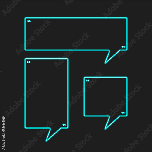 callout or speak and talk bubble glowing cyan neon style for quote box message or comment template