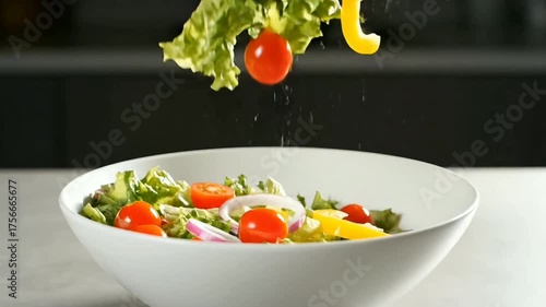 hand mixing fresh vegetable salad healthy meal prep