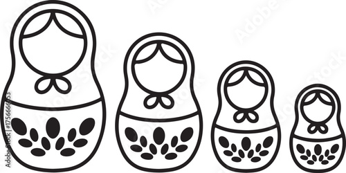 Nested Doll Silhouettes Icon Set – Floral Patterned Matryoshka Vector Pack