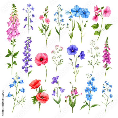 Wallpaper Mural Pink floral pattern with spring flowers and butterflies on white background Torontodigital.ca