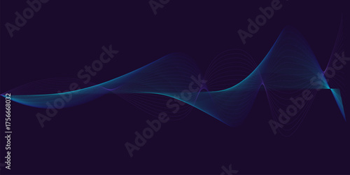 Abstract Flowing Blue Light Wave Digital Background.