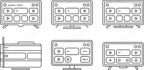 Streaming Interface Smart TV Vector Pack – Apps, Media, and Play Buttons Outline