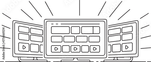 Streaming Interface Smart TV Vector Pack – Apps, Media, and Play Buttons Outline