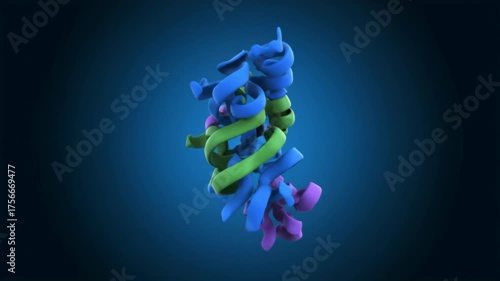 Protein Structure Transforming With Molecular Animation on Blue Background