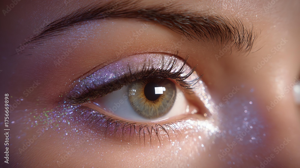 Fototapeta premium Mystical Gaze: A mesmerizing close-up captures the radiant eye, its depths illuminated by a celestial shimmer, hinting at a realm of wonder and enchantment.