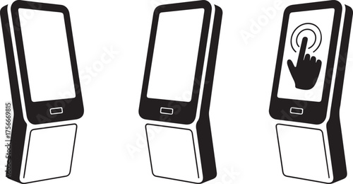 Touchscreen Kiosk Icon Set – Self-Service Terminal, Interactive Display Vector
