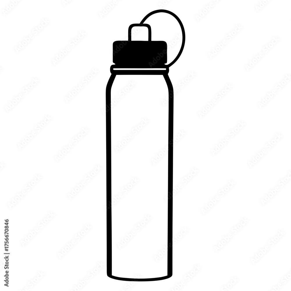 Fototapeta premium Simple black and white water bottle image on transparent background silhouette