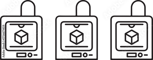 3D Printer Device Icon Set – Minimal Line Art Technology Vector