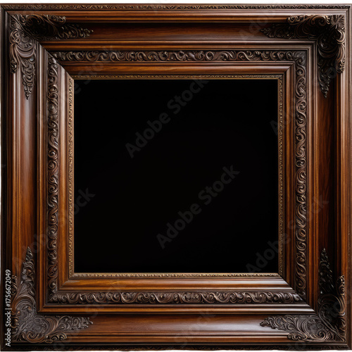 Ornate wooden frame with intricate details. Dark center