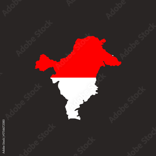 east kalimantan island map with Indonesia flag color design. red and white national flag shape representing Indonesian territory on dark background. borneo island map vector for geography and travel
