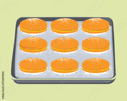 Freshly baked Pumpkin Biscuits or scones arranged on a baking sheet, ready to be glazed or served warm - Vector Illustration