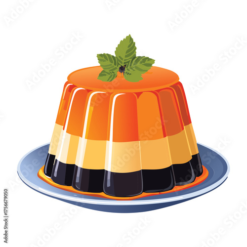Smooth layered pumpkin and orange gelatin dessert with a clear sweet topping, a brightly colored and delicious fall or holiday treat - Vector Illustration