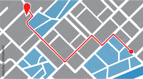City map navigation. GPS navigator. Point marker icon. Top view, view from above. Abstract background. Cute simple design. Flat style vector illustration.