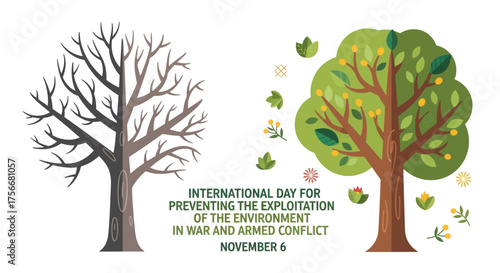 Seasonal tree transformation contrasting bare winter silhouette with vibrant leafy summer foliage and falling acorns representing nature's cycle vector
