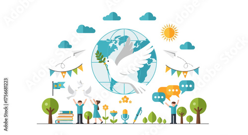 Digital global network connecting people and ideas around the earth with cloud technology and sustainable energy vector