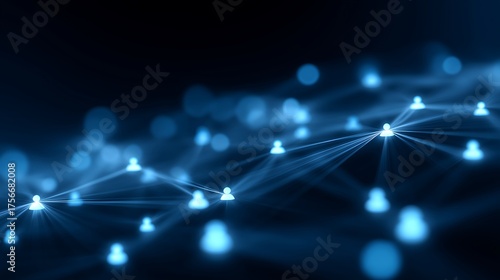 Abstract concept of AI-powered audience targeting with luminous data lines connecting people icons over digital blue background