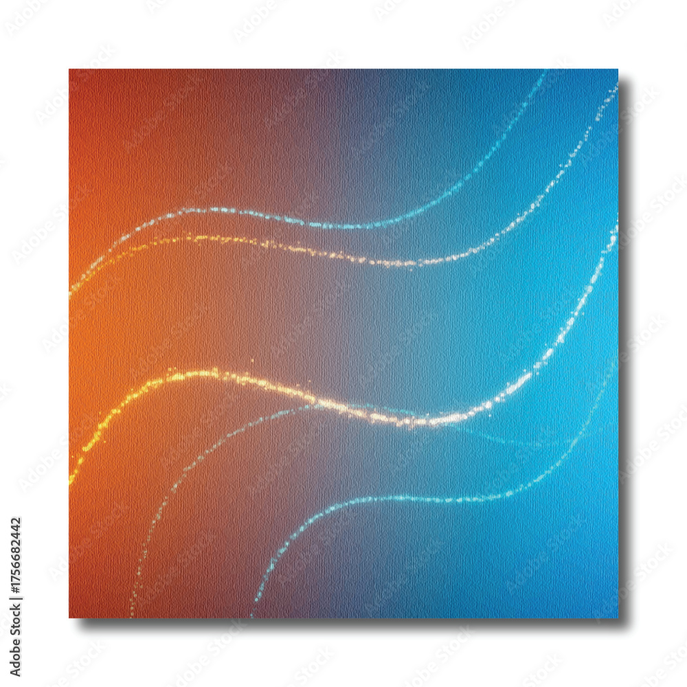 Obraz premium Abstract Contrasting Orange and Blue Background with Sparkling Wavy Lines and Textured Grain