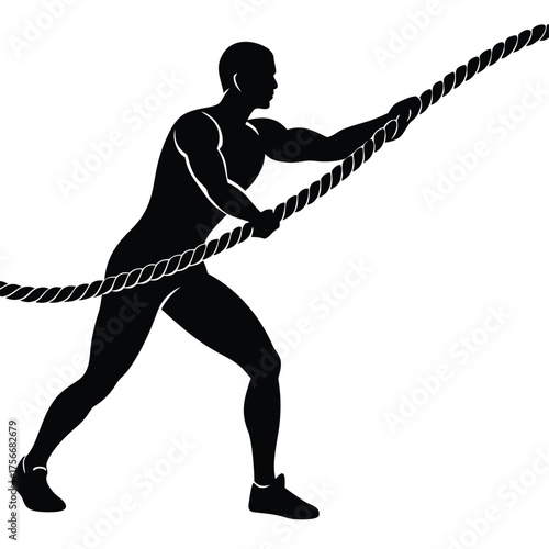 athlete performing battle rope exercise  dynamic
