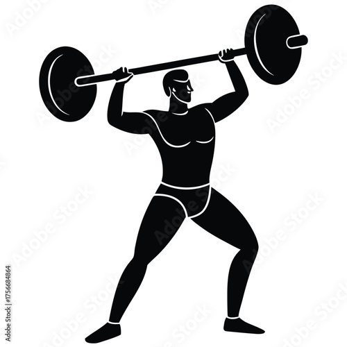 man performing barbell clean and jerk  isometric
