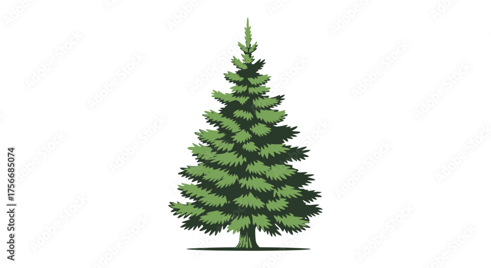 Fototapeta premium Vector illustration of a single evergreen tree with green needles and a conical shape design art