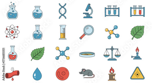 Vector  illustration depicting various scientific equipment and biological elements in a layout