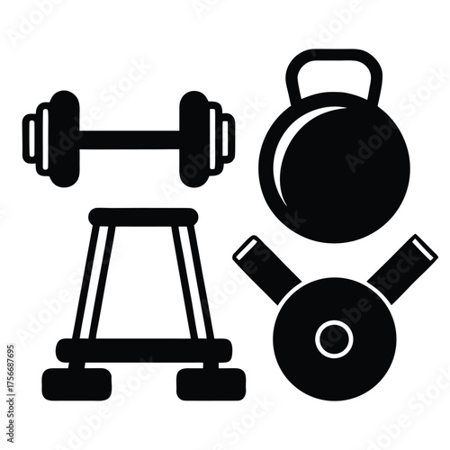 vector icon set of fitness equipment  dumbbells