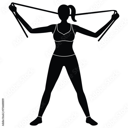 woman doing resistance band exercises vector