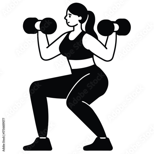 woman doing squats with dumbbells  minimal vector