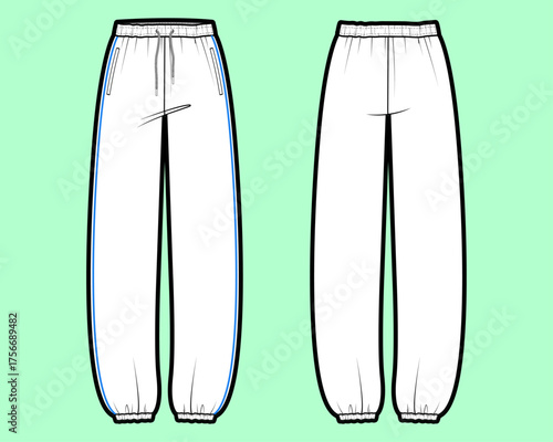 Women's Baggy Joggers with Side Stripe Technical Flat Sketch