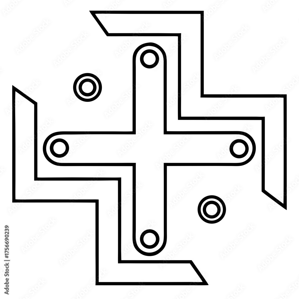 Obraz premium Abstract geometric cross with circles design on transparent background silhouette
