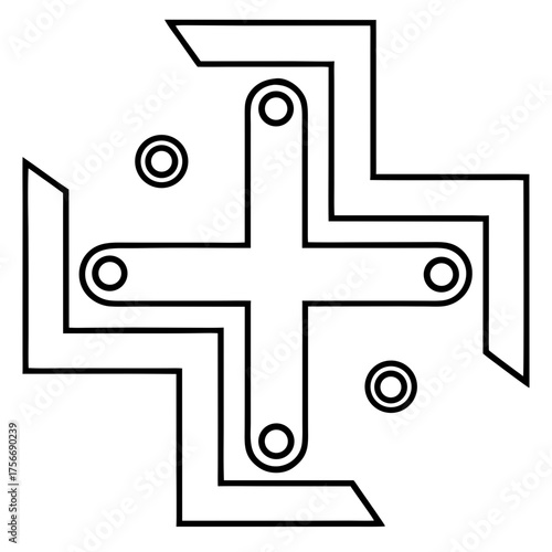 Abstract geometric cross with circles design on transparent background silhouette