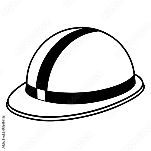 Illustration of a pith helmet with black band on transparent background silhouette