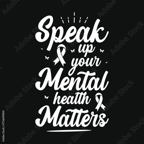 Mental health awareness Mental health matters hope green ribbon october 10th mental health month you are stronger typography graphics tshirt design
