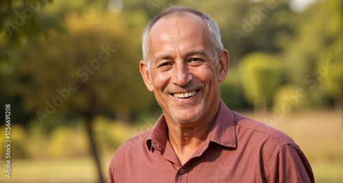 Elderly man smiling outdoors - ultra realistic portrait