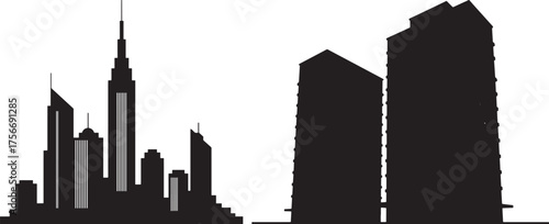 Modern city skyline with tall buildings silhouette
