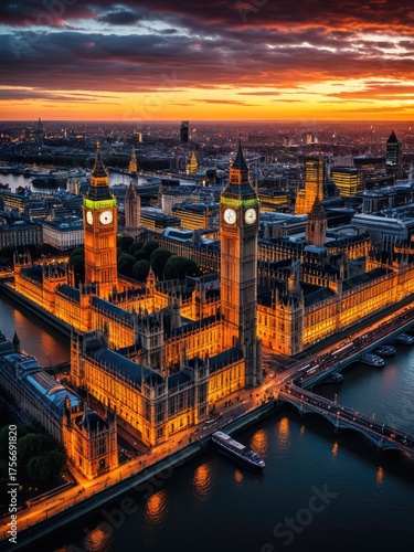 Wallpaper Mural Illuminated palace and clock tower at sunset. Iconic landmark Torontodigital.ca