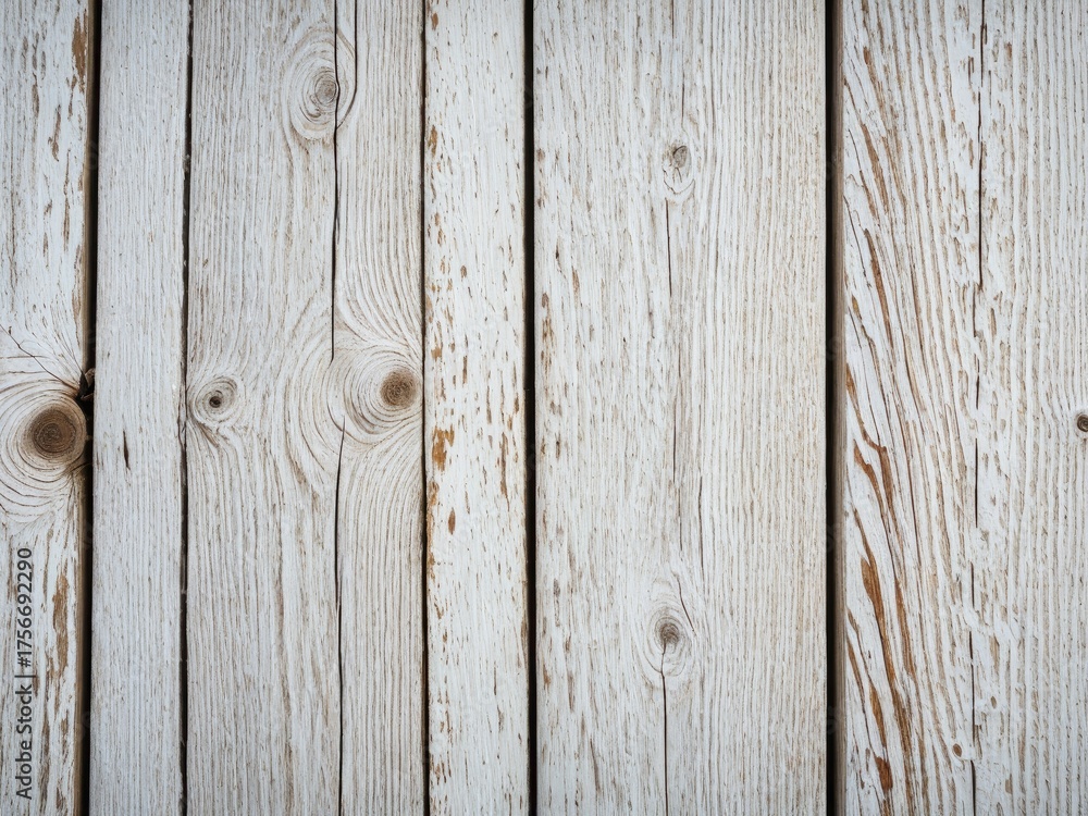 Naklejka premium White, weathered wooden plank texture. Rustic, textured surface, vertical lines