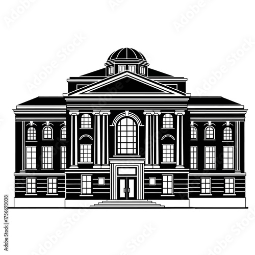 Courthouse Black and white building with columns and dome government architecture