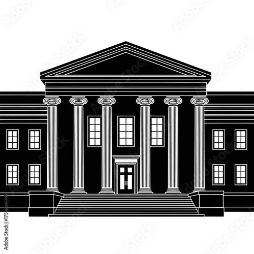Courthouse Silhouette Black and white building with columns and steps government architecture justice