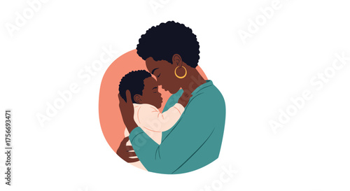 An illustration depicts a mother holding her baby close in a tender moment of love and connection.