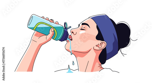 Woman drinking water after workout refreshing hydration wellbeing lifestyle