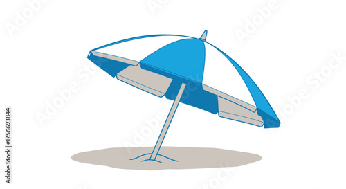 Beach umbrella simple line drawing blue and white stripes summer vacation